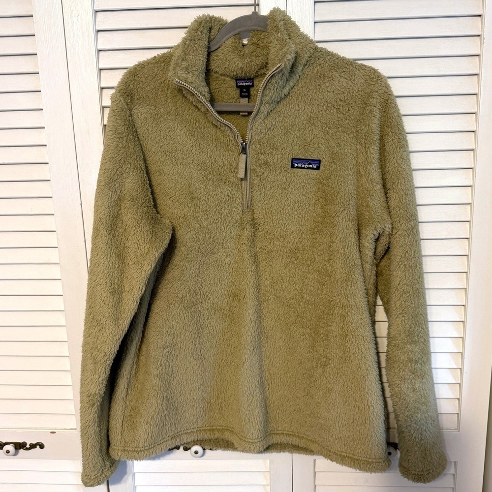 Patagonia‎ Fleece Pullover Los Gatos 1/4 Zip XL Tan Womens Sherpa Teddy Sweater